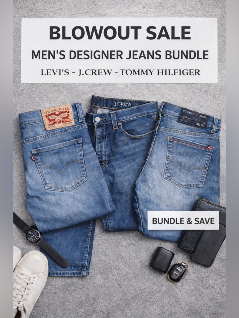 🚨🔥 Men’s Designer Jeans Bundle – Levi’s, J.Crew & Tommy Hilfiger 🔥
